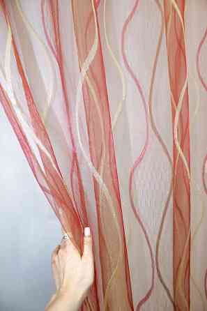 Тюль органза з нейлоновою вишивкою колір бордовий з золотистим 1351т Київ