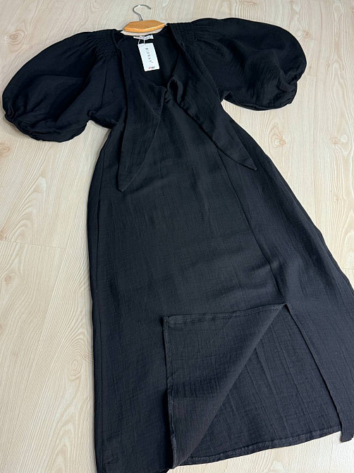 Платье женское MIX RAY 4196 длинное с разрезом узел на груди из муслина черное, черный, S Киев - изображение 15