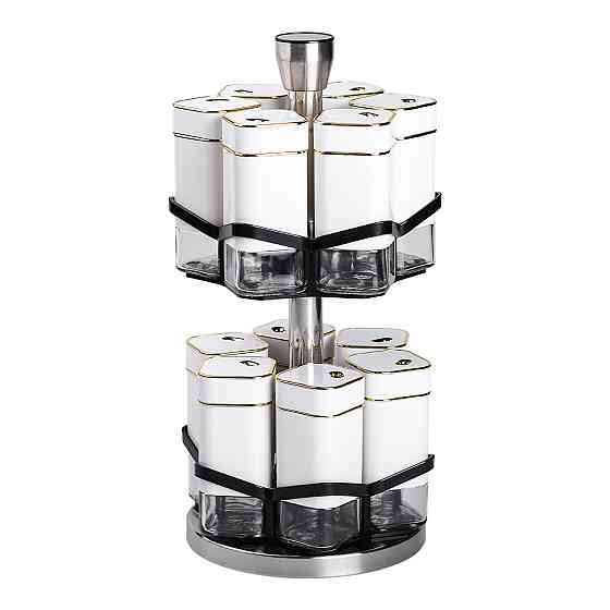 Набір для спецій на підставці 12 шт. 120 мл карусель для спецій Білий HP-1315 Коломия