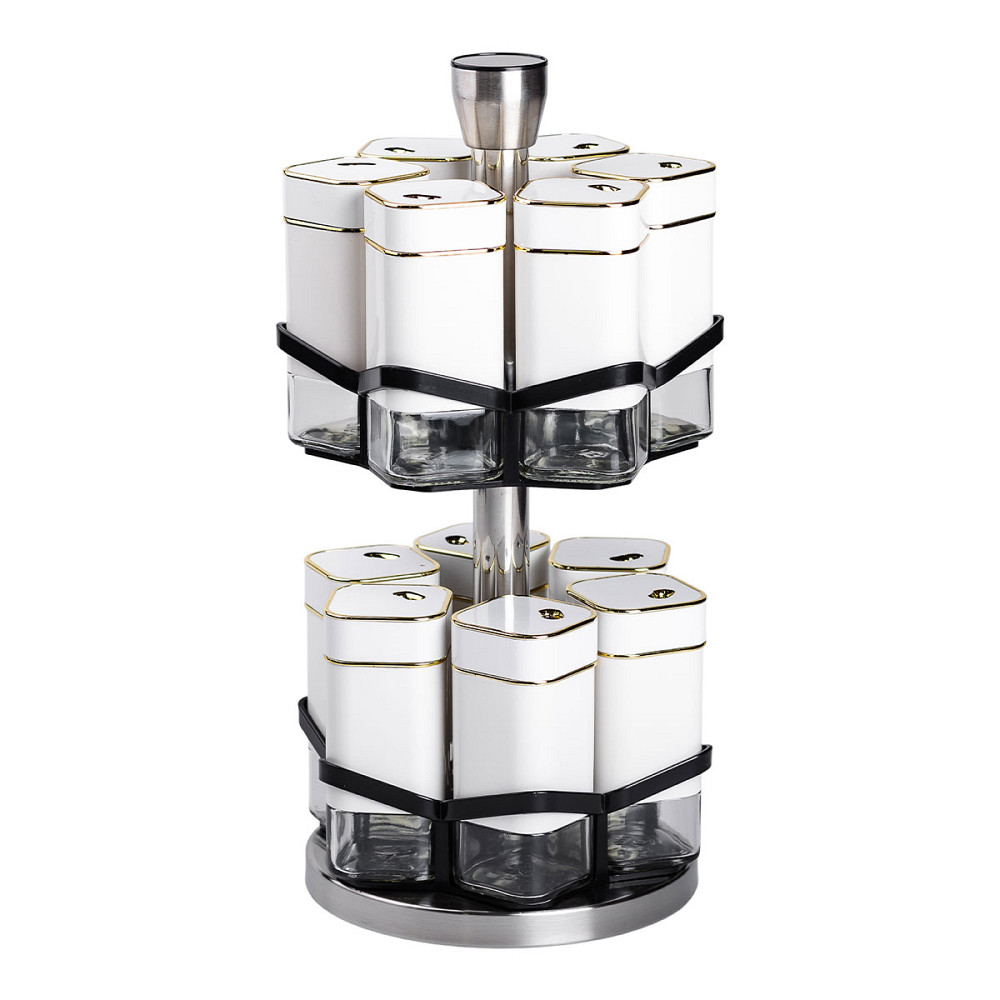 Набір для спецій на підставці 12 шт. 120 мл карусель для спецій Білий HP-1315 Коломия - фото 1