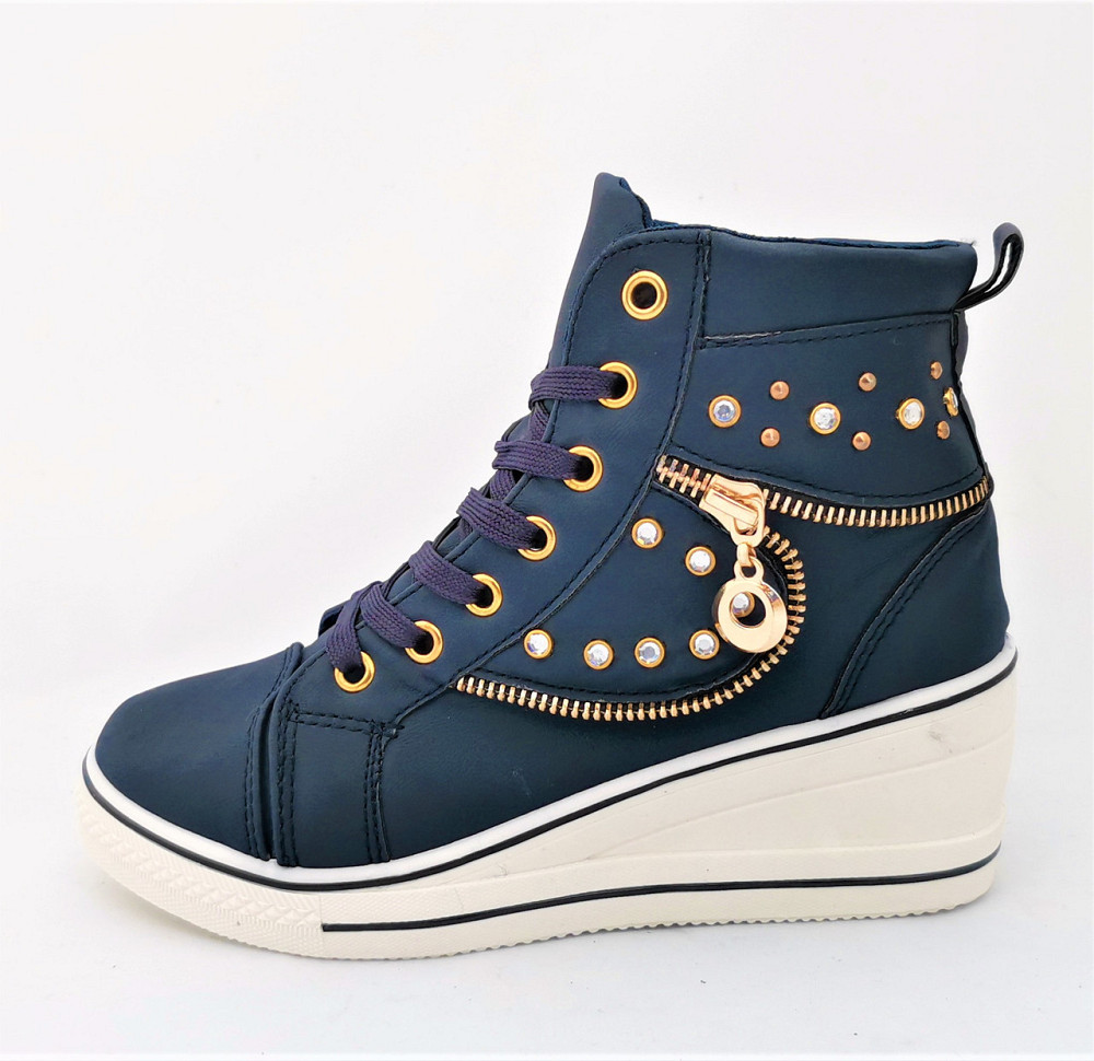 Женские Сникеры Кроссовки на Танкетке Синие Слипоны Мокасины на Платформе (размеры: 39,40) Днепр - изображение 8