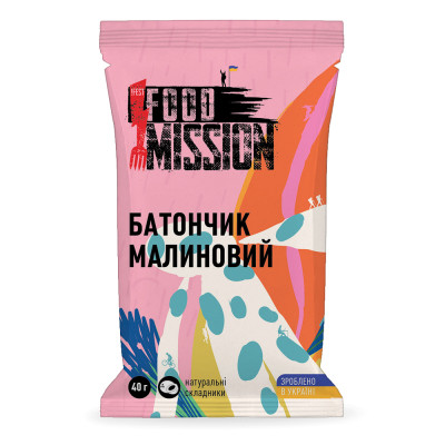 Батончик Food Mission Малиновий 40 г (fm.30344) Вінниця - фото 1