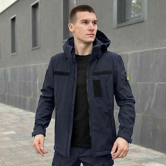 Темно-синяя мужская демисезонная куртка Pobedov Motive с липучками Киев
