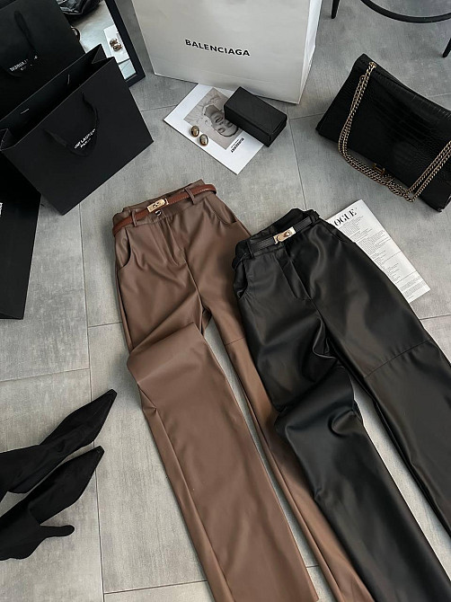 Женские кожаные брюки на флисе с идеальной посадкой Шоколад, 42/44 Одесса - изображение 2