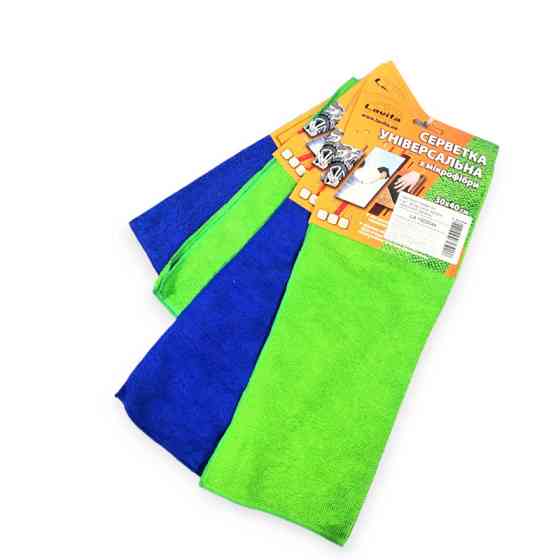 Серветка універсальна асорті 4 шт (2 х 30х30)+(2 х 30х40) синя, зелена мікрофібра Мукачево