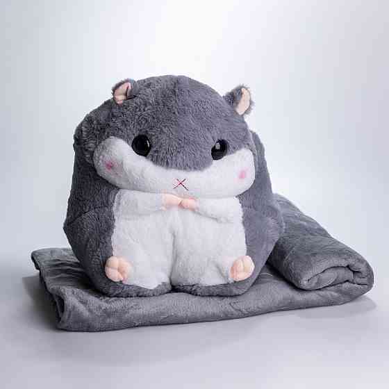 М'яка іграшка-подушка з пледом Хом'як 110×160 (см) плюшевий дитячий плед 3в1 Сірий 7090G Коломыя