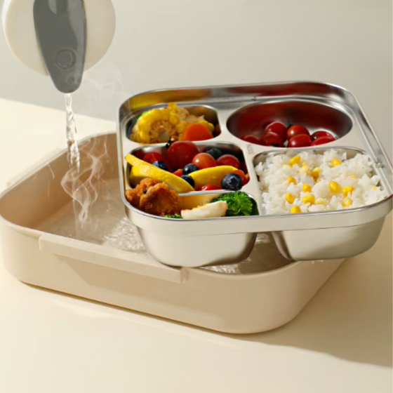 Ланч-бокс для горячей и холодной еды с контейнером из нержавеющей стали,столовыми приборами и ёмкостью для супа, бежевый Каменец-Подольский