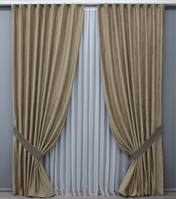 Шторна тканина оксамит (бархат) колекція "Афіна" Туреччина, висота 3м колір темно-бежевий 1542ш Київ - фото 7