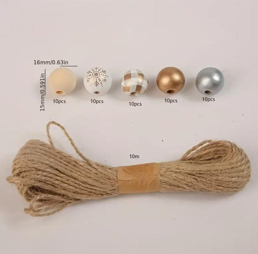 Набор из 50 деревянных бусин в золотых и серебристых тонах+ 10 м джутового шнура для декора. Киев - изображение 4