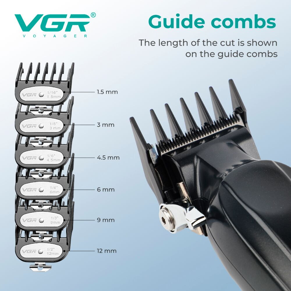 Акумуляторна машинка для стрижки волосся VGR V-662 10 Вт 3000 мАг (6 насадок, LED-дисплей, 7000 об/хв) Одеса - фото 5