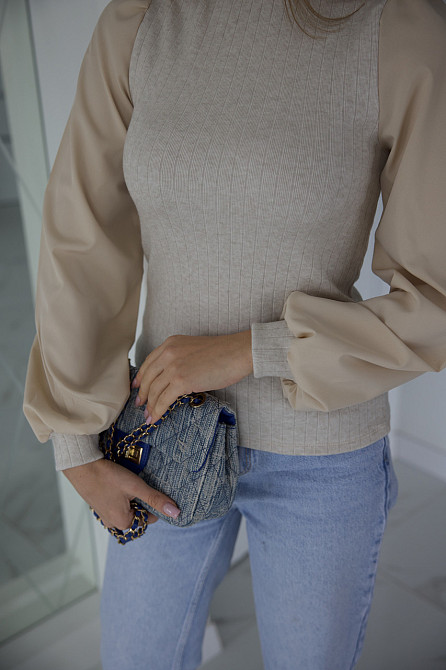 Женская элегантная кофта гольф в рубчик Dazy 42-44, Бежевый Киев - изображение 6