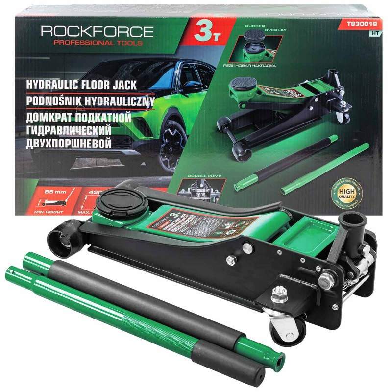 Домкрат 3т (85-430мм) підкатний гідравлічний двопоршневий ROCKFORCE RF-T830018 HT Одеса - фото 1