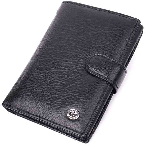 Чоловічий шкіряний гаманець з блоком для документів, чорний (ST Leather) Київ