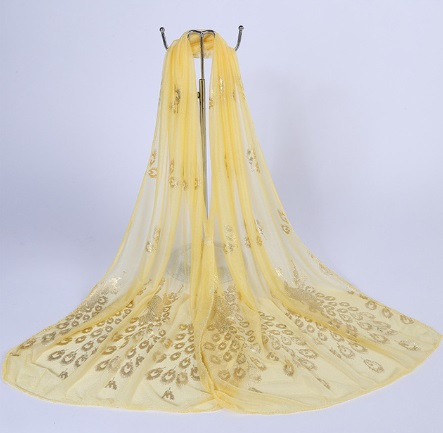 Желтый шарф женский с Павлинами - размер шарфа 170*40см Киев - изображение 2