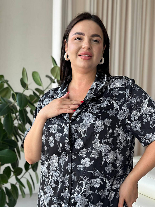 Жіноча шовкова нічна сорочка великих розмірів Ночнушка PLUS SIZE Одяг для дому Сукня для сну з квітами Одеса - фото 7