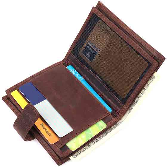 Небольшой мужской кошелек в винтажной коже KARYA 21387 Коричневый Киев