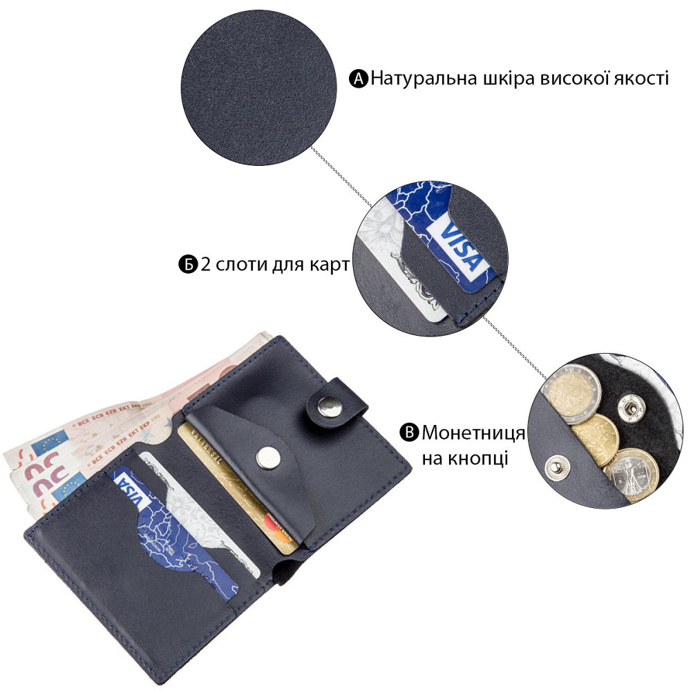 Портмоне вертикальное мужское кожаное с монетницей Синее (SHVIGEL) Киев - изображение 1