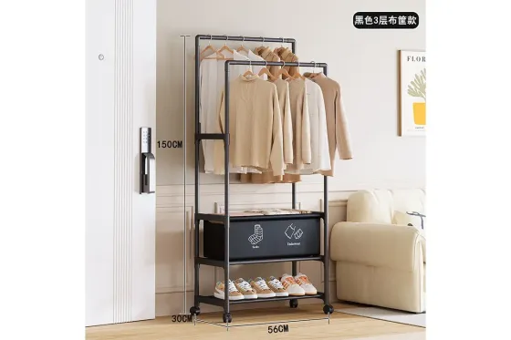 Стойка-вешалка на колесах для вещей и обуви 3 яруса (YH9918-3) черная Коломия