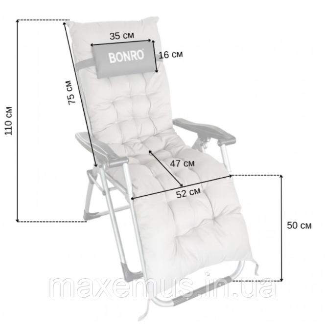 Садовый шезлонг-кресло Bonro B03 с подушкой раскладной туристический шезлонг для отдыха серый Мостиська - фото 10