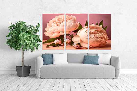 Модульна картина у вітальню/ спальню    Півонії       ART-140_3A 70х130 см Київ