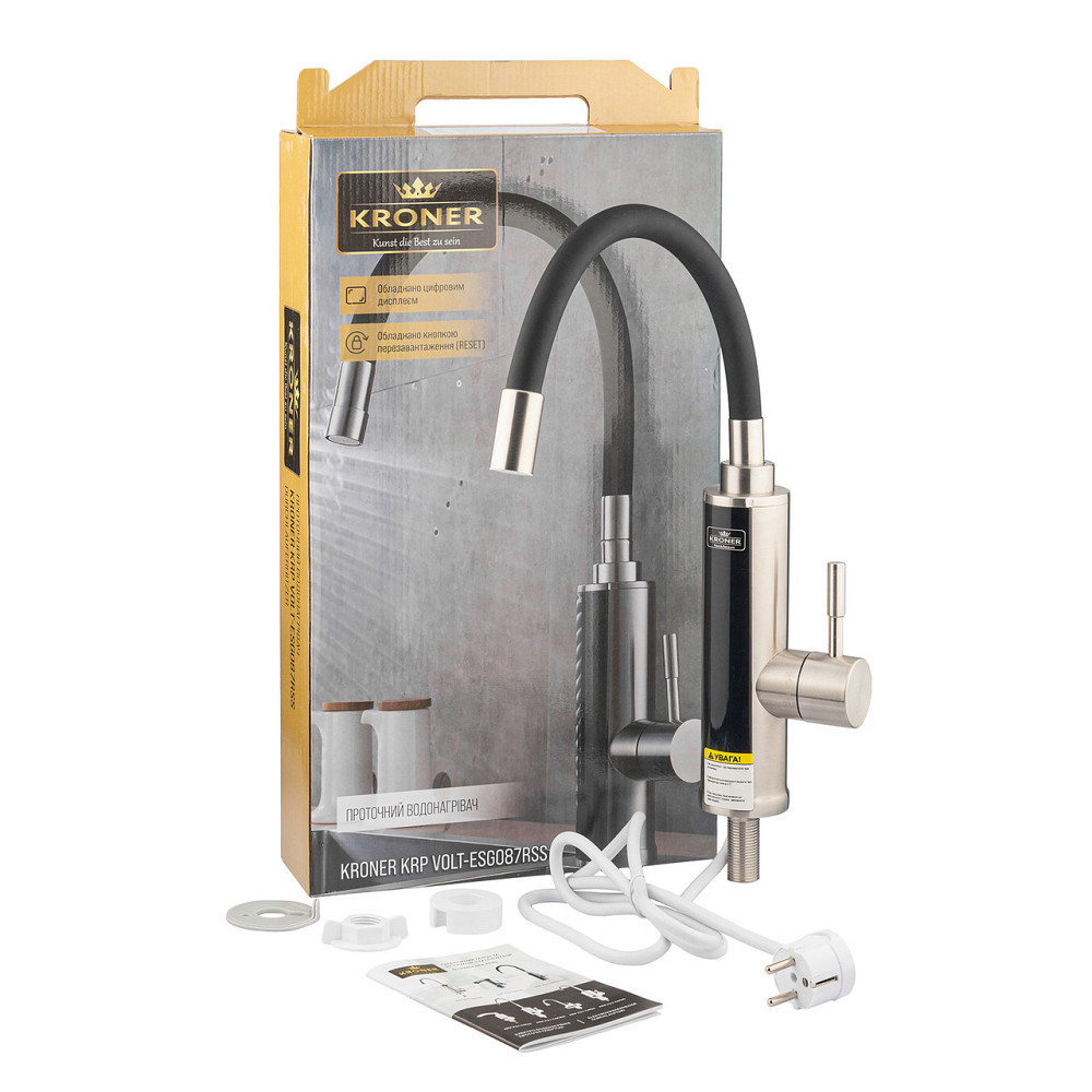 Кухонний кран з електронагрівом Kroner KRP Volt - ESG087RSS з гнучким виливом Київ - фото 6