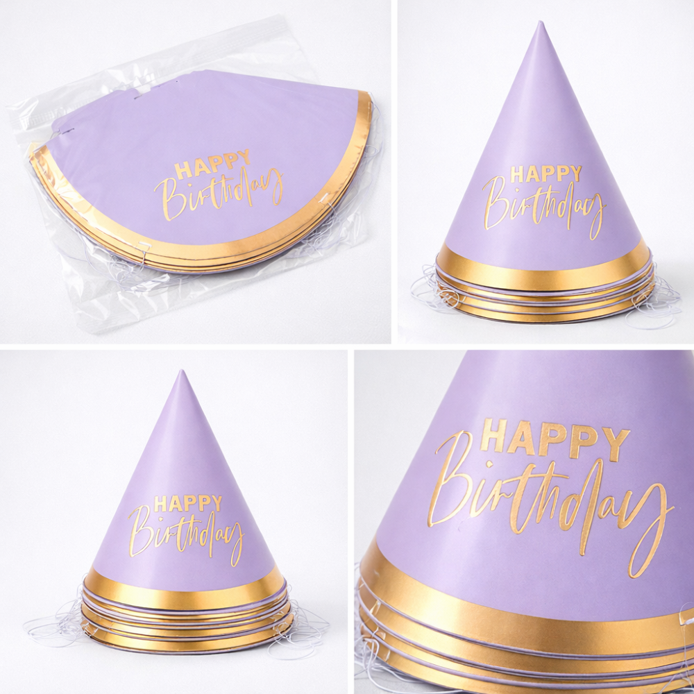 Набор колпаков, 10 штук, высота 16 см, Happy Birthday, лиловый Київ - фото 1