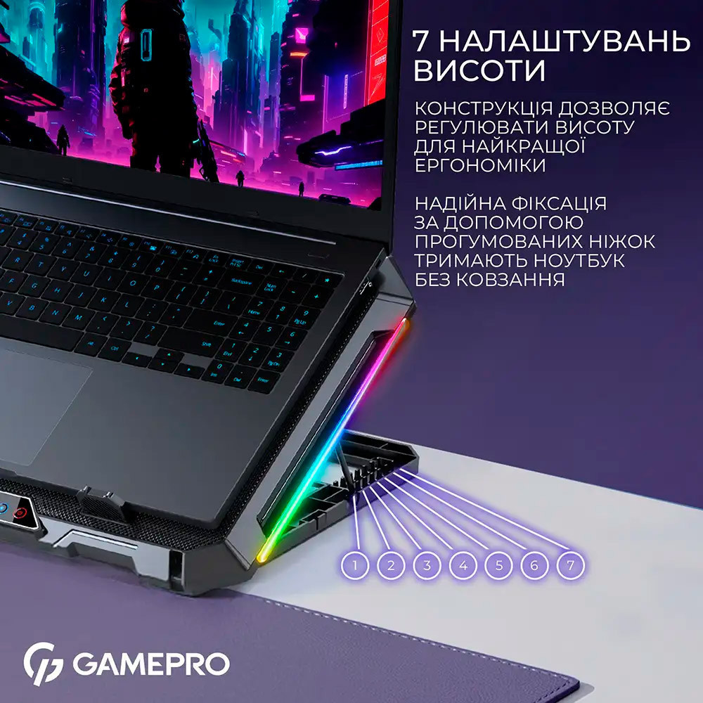 Охолоджуюча підставка для ноутбуку GamePro CP795 ( Чорний ) Харків - фото 11