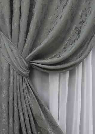 Комплект готових штор VR-Textil Льон мармур Pavliani AL № 1577ш Сірий 150х260 см 2 шт (33-0437) Київ