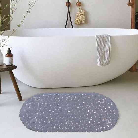 Силіконовий килимок для ванни та душу Bathlux овальної форми, нековзний, люкс якість 69 х 35 см Сірий Кам'янець-Подільський