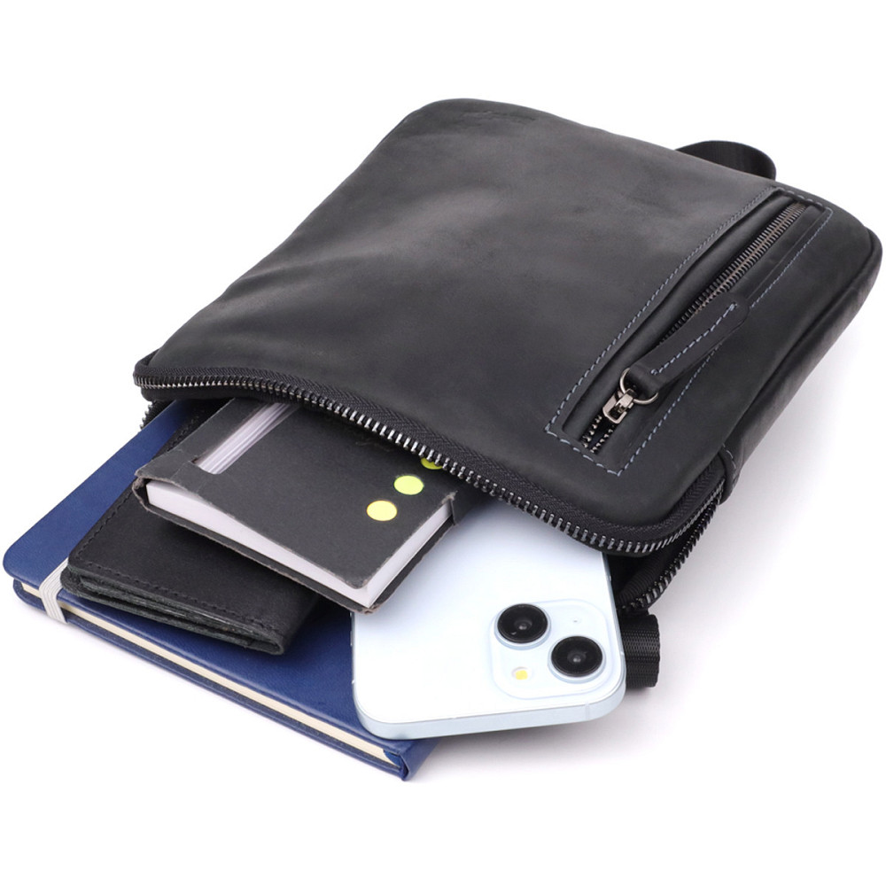 Удобная сумка для мужчин на плечо из натуральной винтажной кожи Shvigel 23147 Черный Киев - изображение 8