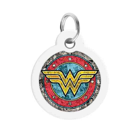 Адресник для собак і котів металевий WAUDOG Smart ID з QR-паспортом, малюнок "Диво-жінка 2", коло, Д 30 Вінниця