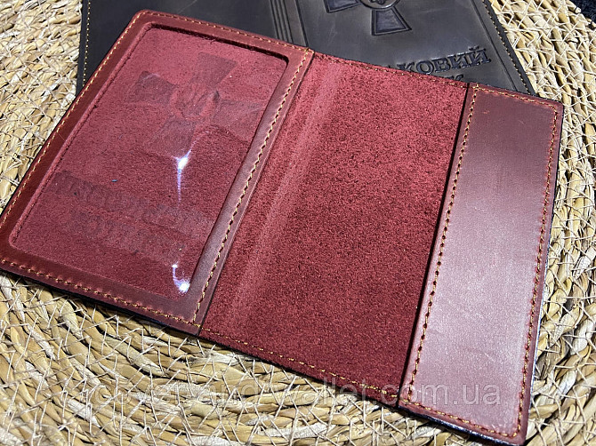 Обложка на Военный билет из натуральной кожи бордового цвета P_Leather Киев - изображение 2