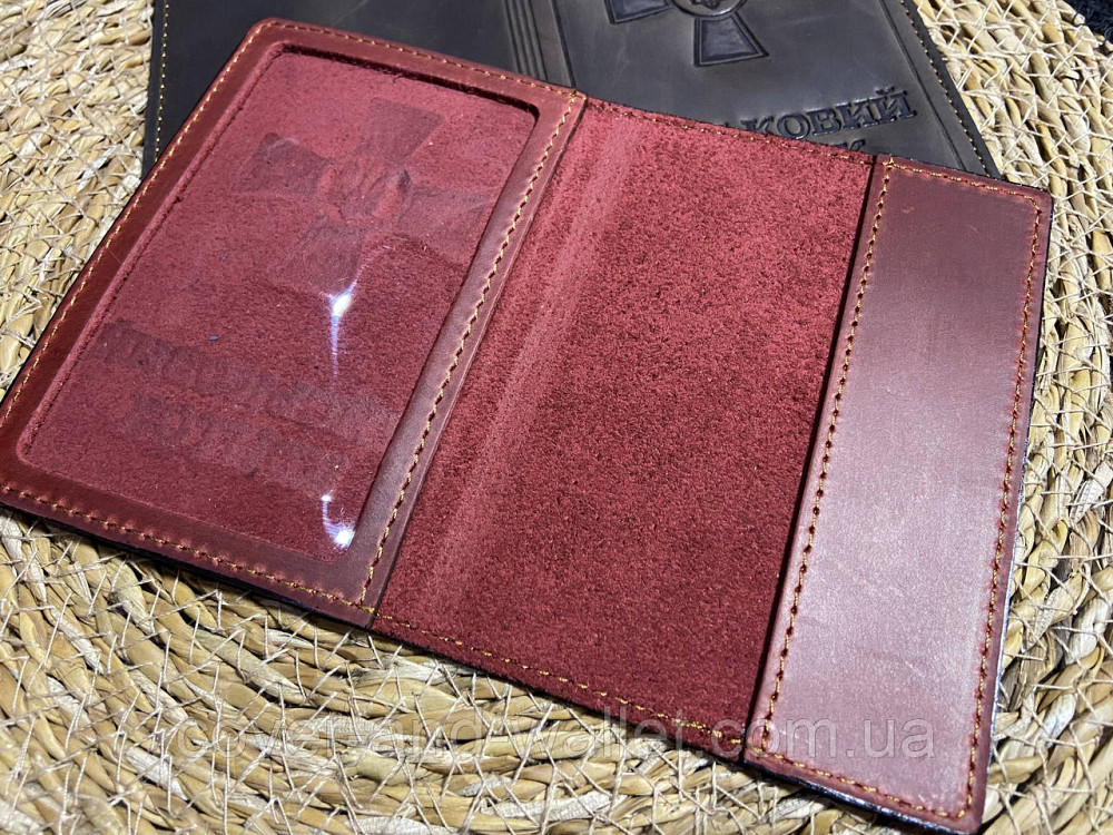 Обкладинка на Військовий квиток із натуральної шкіри бордового кольору  P_Leather Київ - фото 2