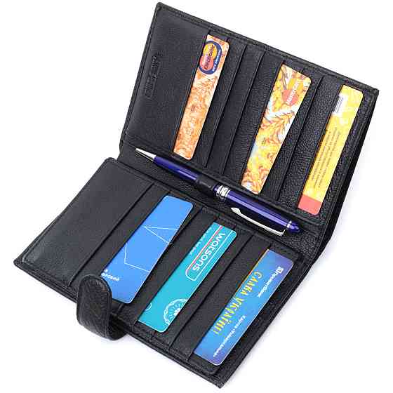 Універсальний чоловічий гаманець для грошей та документів з натуральної шкіри ST Leather 22735 Чорний Київ