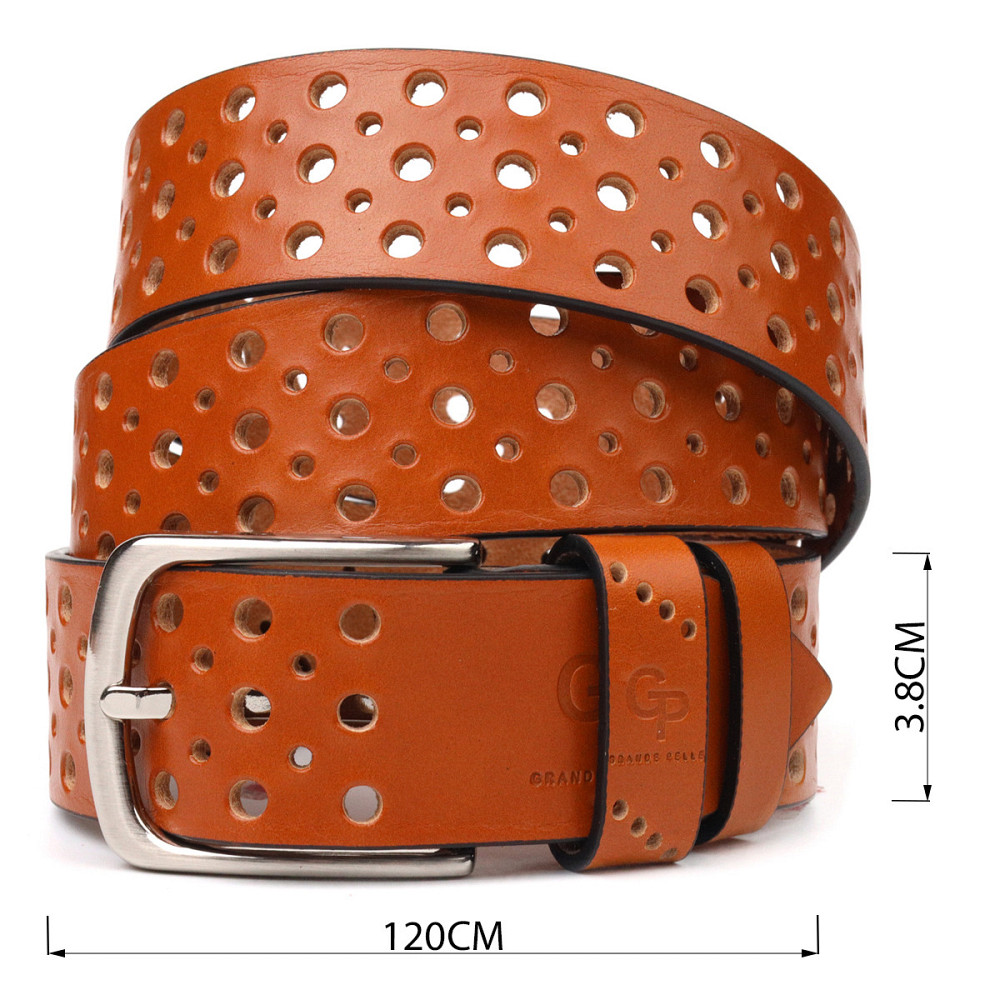 Интересный ремень унисекс с перфорацией из натуральной кожи Grande Pelle 21474 Рыжий Киев - изображение 3