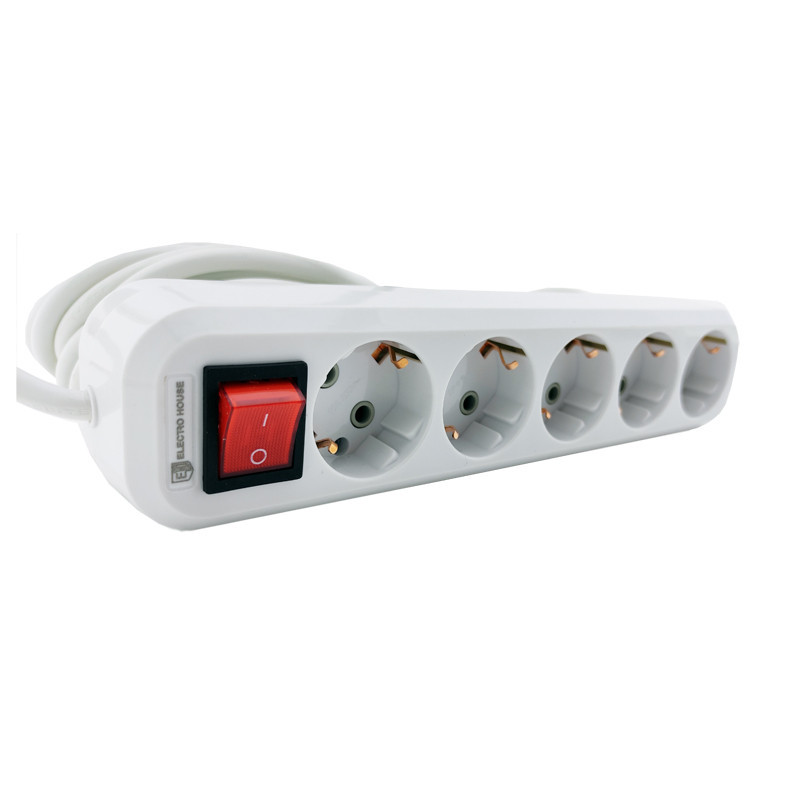 Удлинитель с заземлением с кнопкой 5 гнезд, 10 м, белый Днепр - изображение 3