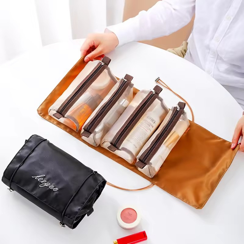 Косметичка для макіяжу портативна, 4 знімних відділення на липучках, чорна Кам'янець-Подільський - фото 4