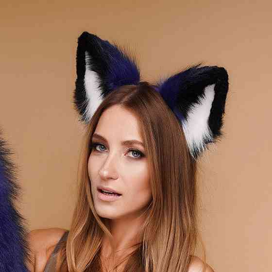 Меховые ушки кошки трехцветные: Синий, черный, белый OKOVA Sex Aura Киев