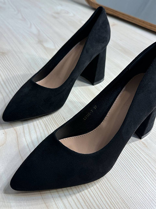 Туфли женские Meideli 3190-7 лодочки на широком устойчивом каблуке экозамша черные, 36, 23 см Киев - изображение 4