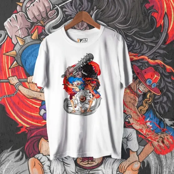 Футболка мужская с принтом Ван Пис Луффі, Ейс, Ямато і Кайдо Размер 48 Anime0168 Днепр