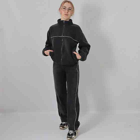 Жіночий теплий костюм (толстовка на змійці+штани з кантом)  Графіт Кам'янець-Подільський