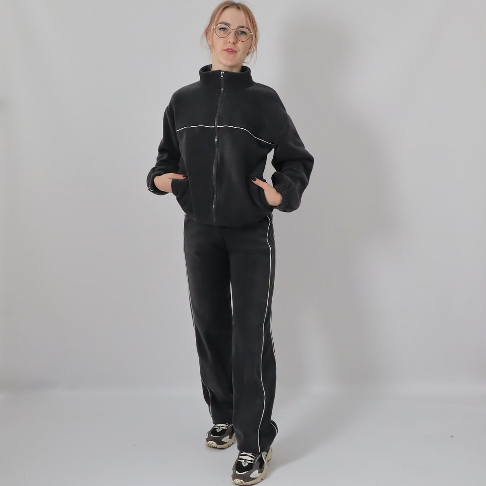 Жіночий теплий костюм (толстовка на змійці+штани з кантом)  Графіт Кам'янець-Подільський - фото 2