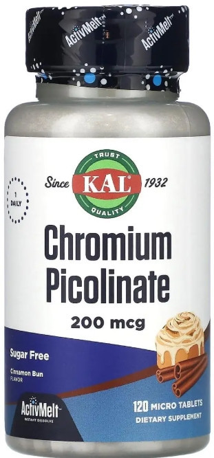 Піколінат хрому KAL Chromium Picolinate 200 мкг 120 мікротаб булочка з корцею Київ - фото 1