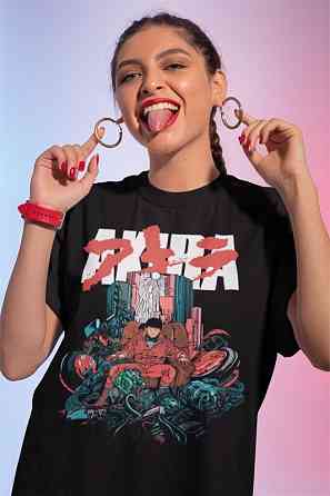 Футболка з аніме принтом Акіра Аніме Ретро Нео оверсайз (S/M/L) Чорний AnimeJ0430 Дніпро