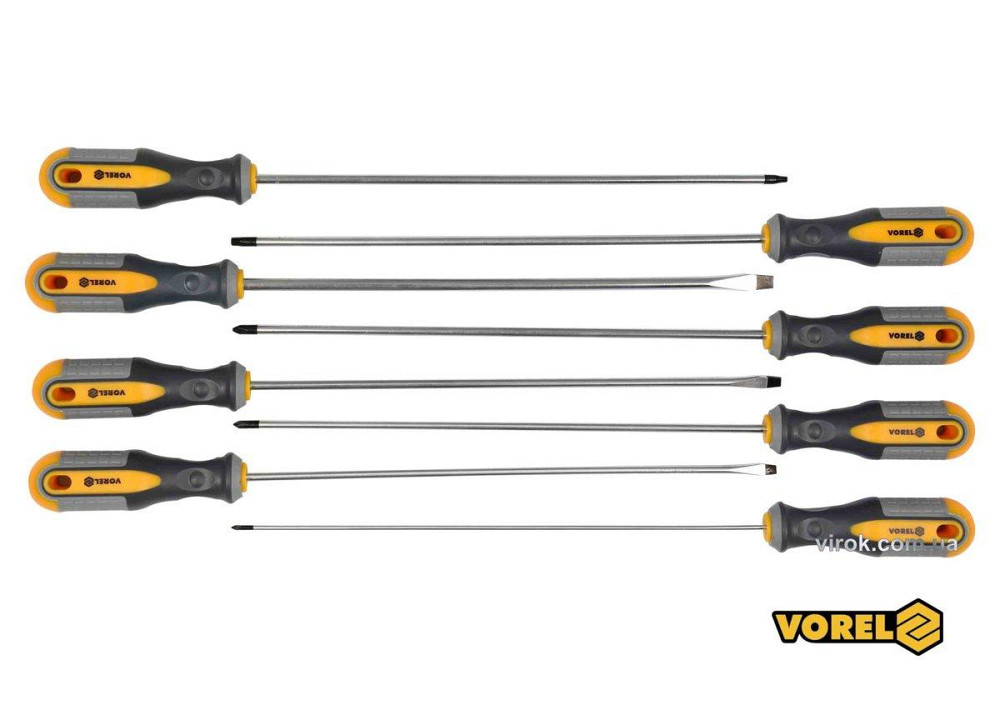 Набір викруток з подовженими стержнями VOREL : L= 325 мм, SL, PH, TORX, Cr-V, 8 шт [10] Одесса - изображение 1