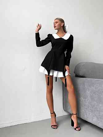 Женское стильное мини платье с воротником крепдайвинг + коттон Одесса