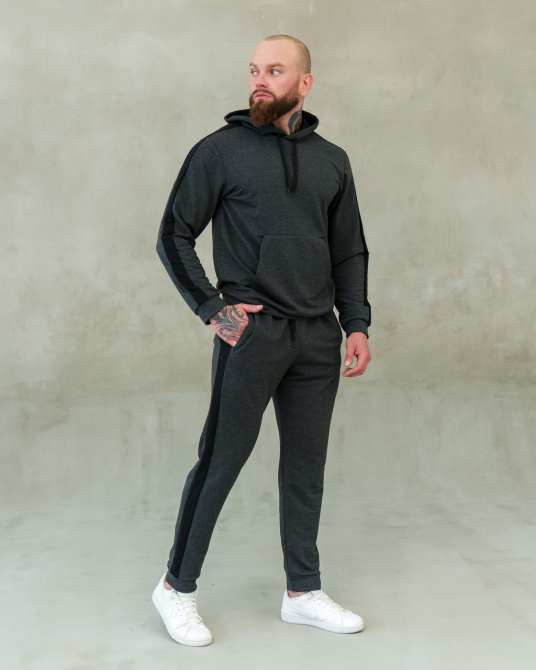 Костюм спортивний чоловічий лампаси весна Сіро-Чорний XL Харків - фото 1