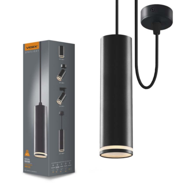 LED Світильник підвісний під лампу GU10 чорний VL-SPF05D-B Videx Житомир - фото 1