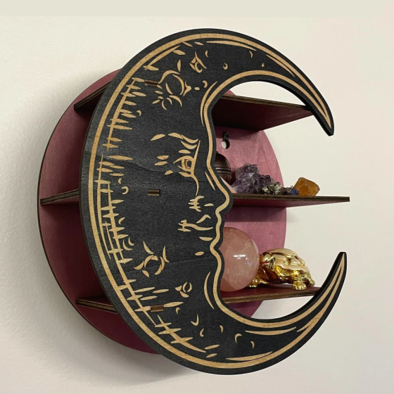 Настенная полка Луна, органайзер с 3 полками для украшений и декора, деревянная полка полумесяц, цвет Purple Каменец-Подольский