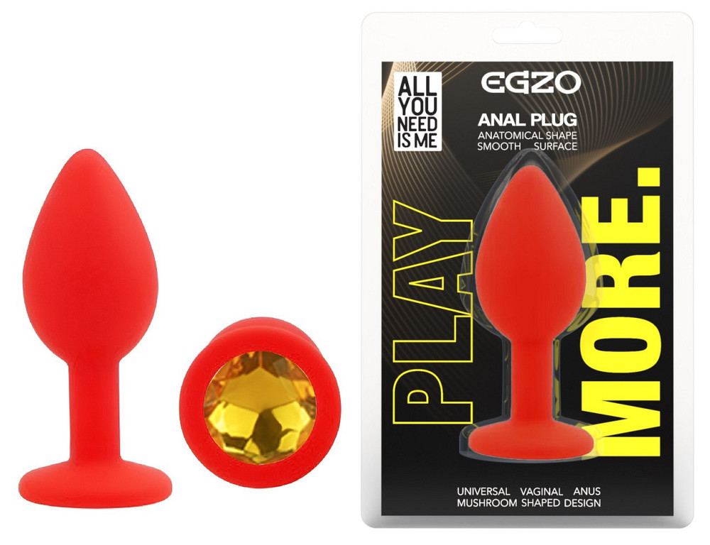 Силіконова анальна пробка EGZO - Silicone Red Round Plug Yellow, size S Sex Aura Київ - фото 1